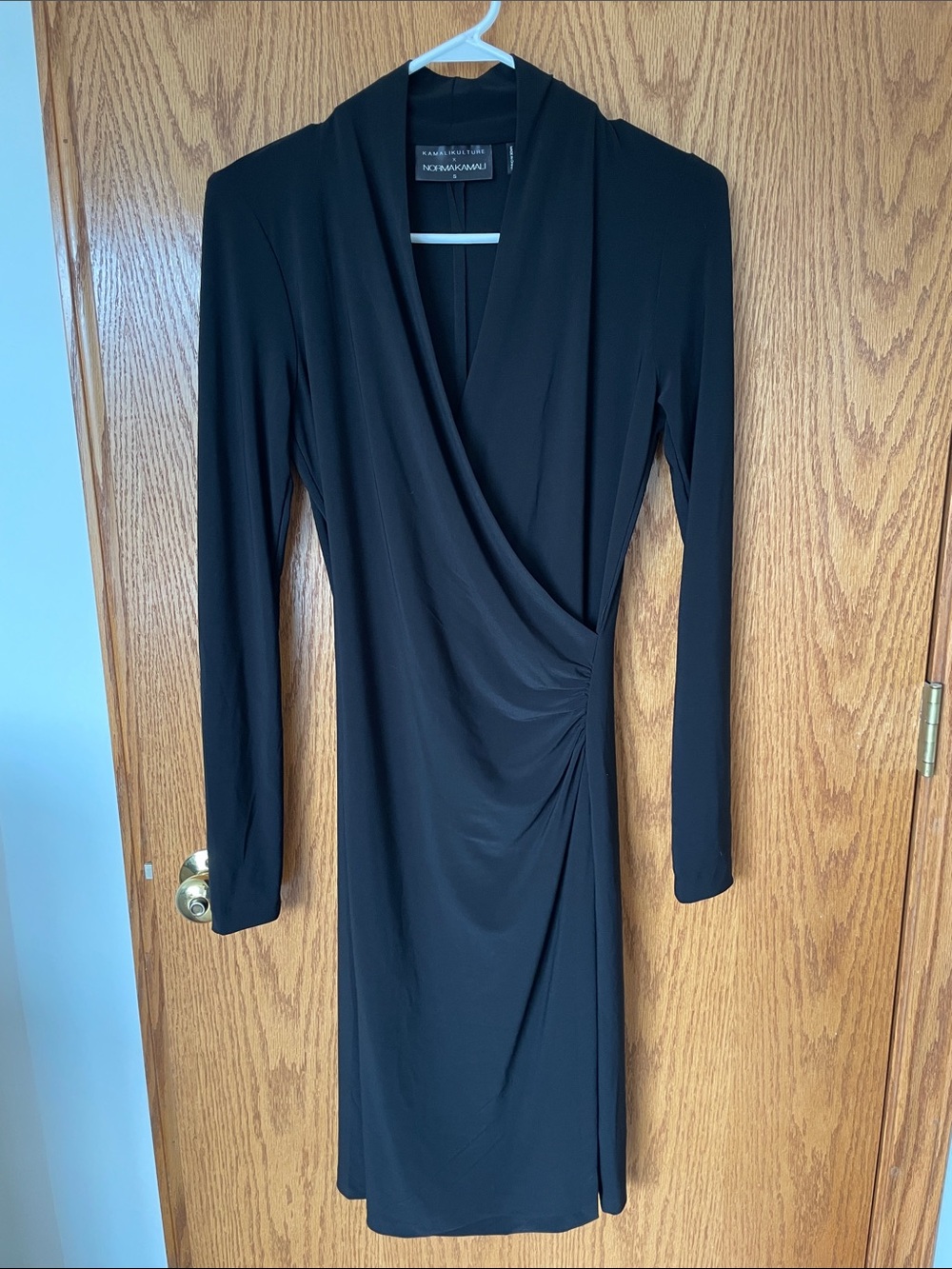 Norma Kamali Black Long Sleeve Faux-Wrap Dress